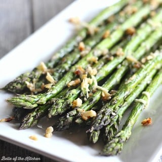 This is my favorite way to eat asparagus! Roasted with garlic and topped with parmesan cheese!