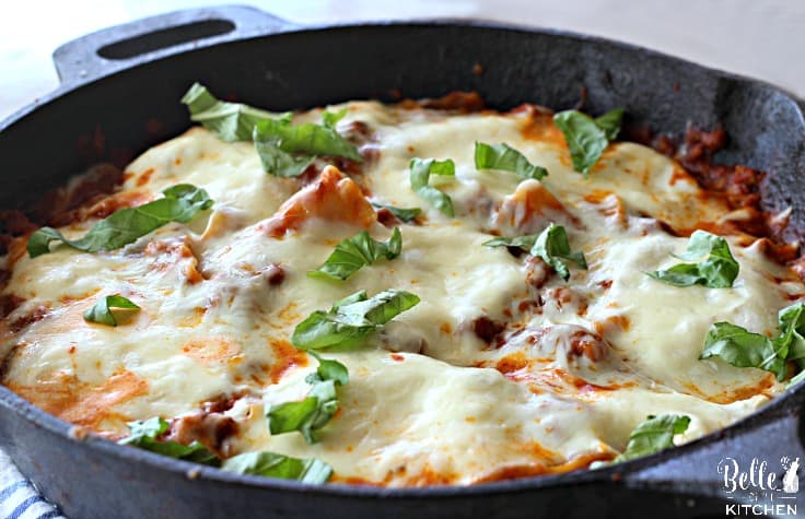 A close up of a pan of lasagna