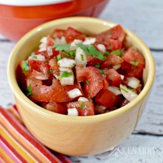 This homemade pico de gallo recipe is easy to make as an appetizer or snack idea for a party. It's a fresh salsa made with tomatoes, onions, cilantro and spices.