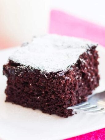A piece of chocolate cake on a plate
