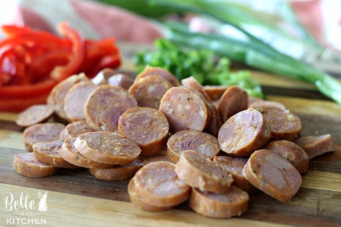 sliced sausage on a cutting board