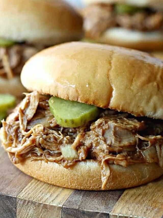 Slow Cooker BBQ Root Beer Chicken Sandwiches Story Belle of the Kitchen