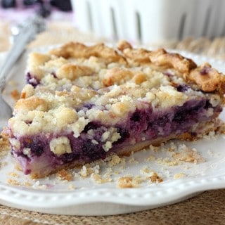 My family loves this Blueberry Sour Cream Pie! That creamy filling and crumbly topping is just so good!