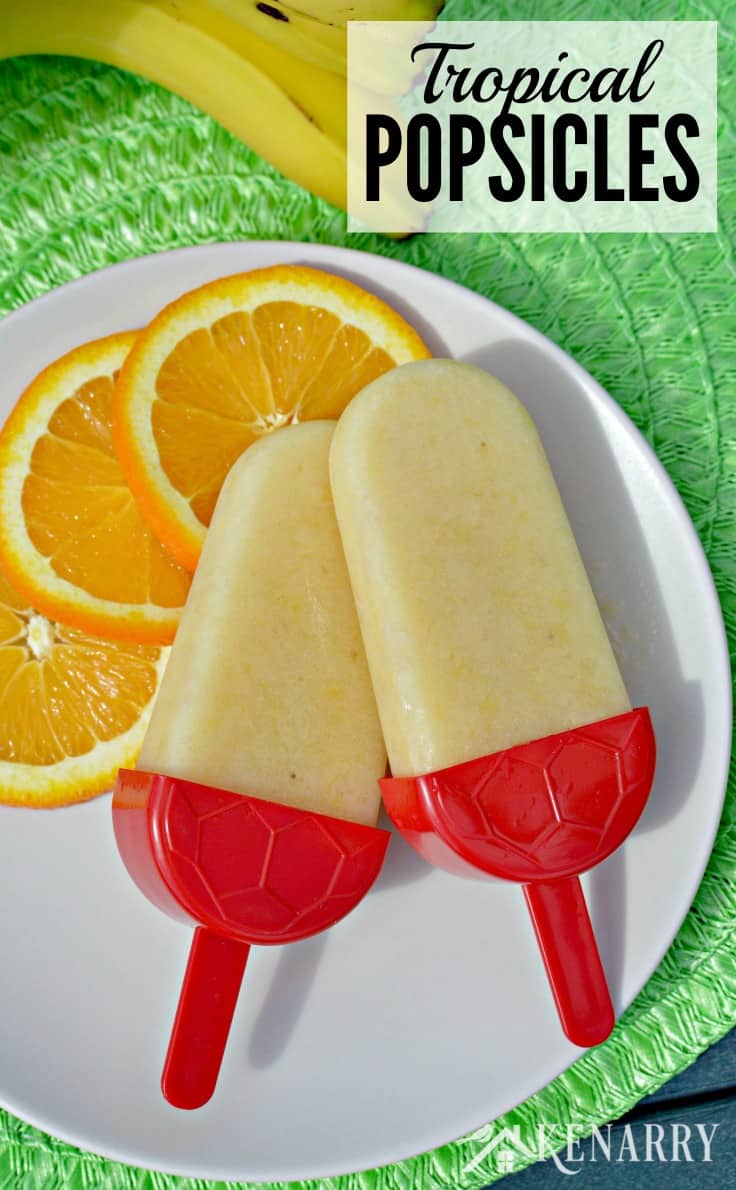 two Popsicles on a plate with sliced oranges