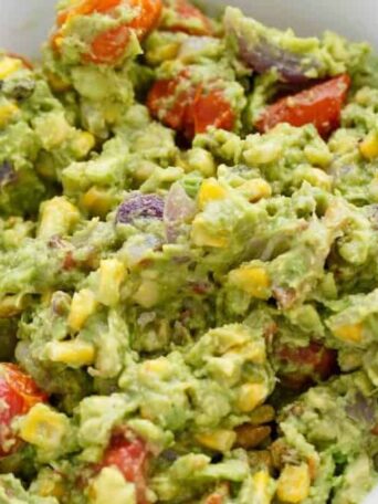 A bowl of Guacamole and Bacon