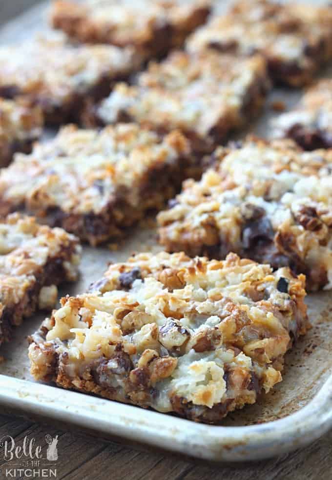 A close up of magic bars cut in squares