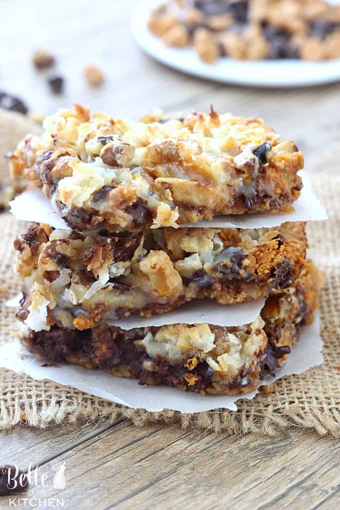 A close up of magic bars in a stack