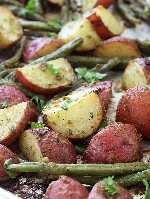 Pesto Roasted Potatoes and Green Beans