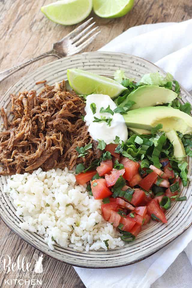Chipotle Pork Carnitas Burrito Bowls Belle of the Kitchen