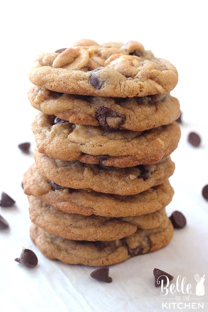 A stack of cookies on a plate, with Chocolate and caramel
