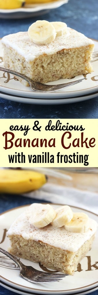 This Banana Cake with Vanilla Frosting is my favorite way to use up overripe bananas! So yummy and delicious!