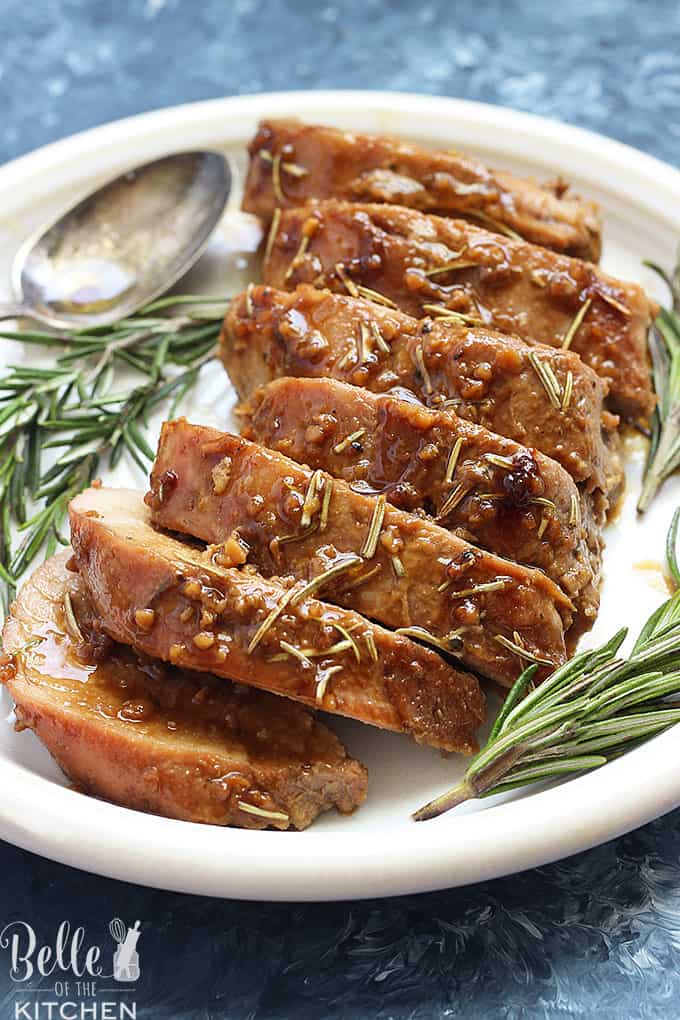 A plate of food, with Pork tenderloin