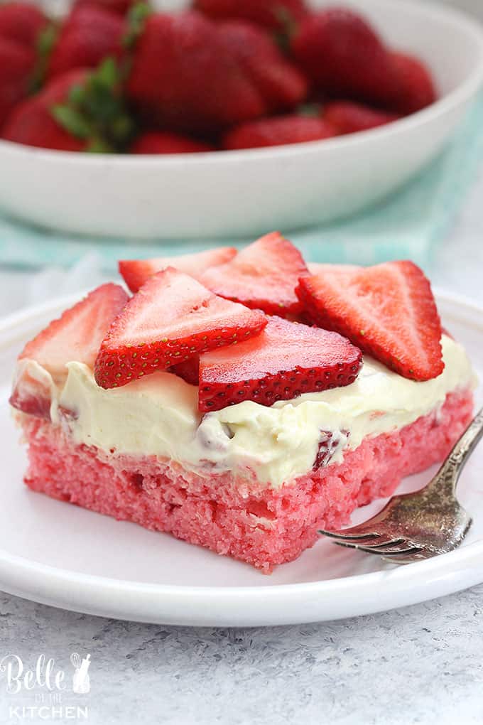 A close up of a slice of cake on a plate, with Strawberry cake