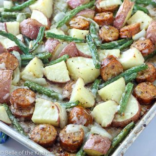 All you need is a sheet pan and a few simple ingredients to make Italian Sausage and Potatoes Bake! It's delicious, easy, and perfect for busy nights.