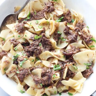 These Beef and Noodles are made with incredibly delicious leftover Mississippi Pot Roast and are so quick and easy to make. This is my family's favorite way to use up the best pot roast ever!