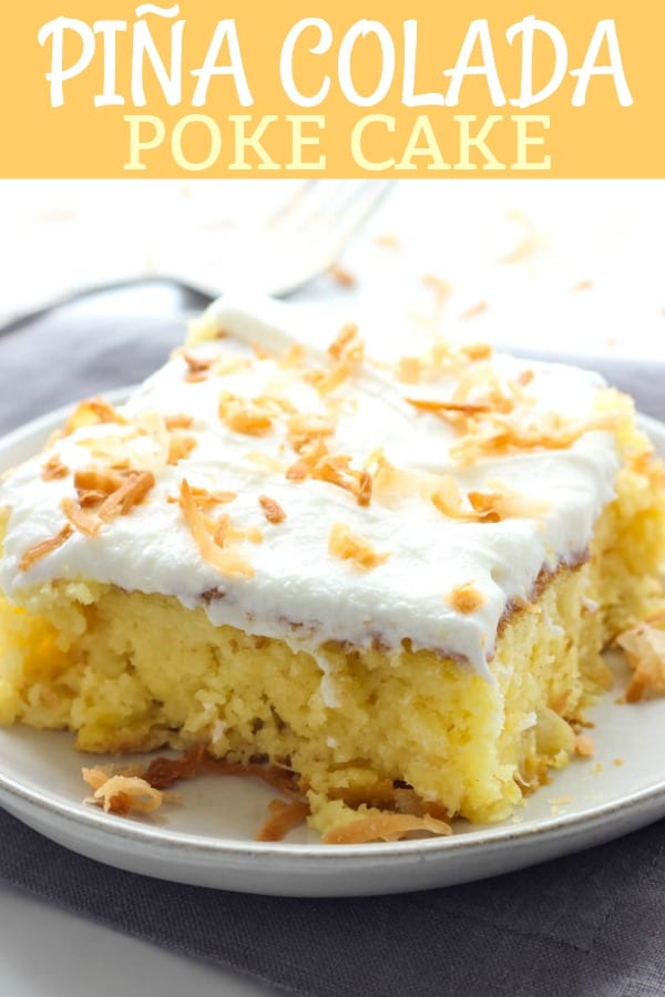 This Piña Colada Poke Cake is moist and delicious, and full of sweet tropical flavors. It's the perfect treat for warmer weather, or anytime you need a pick-me-up!