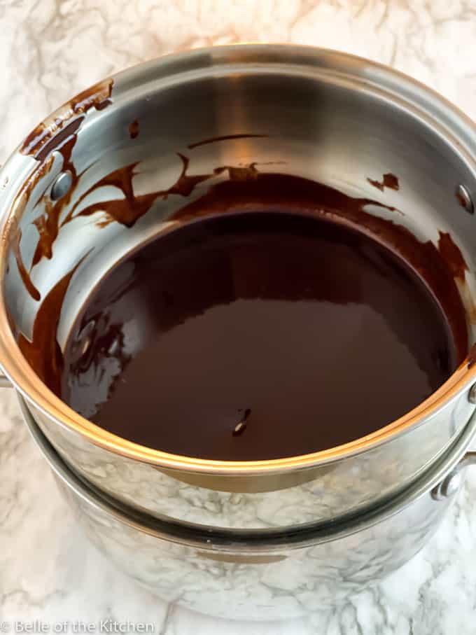 A close up of melted chocolate in a pan