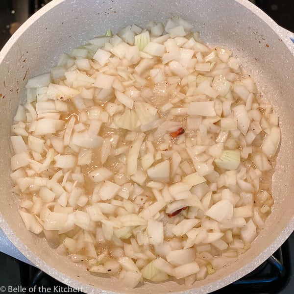 skillet cooking chopped onions
