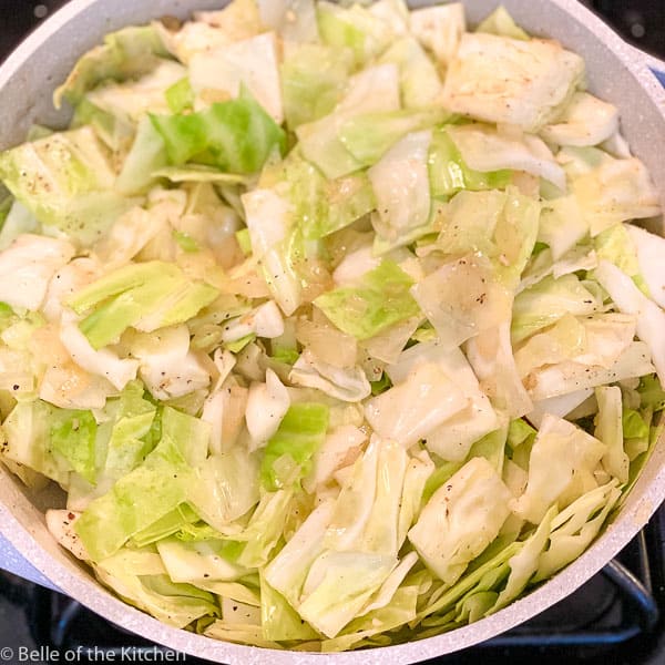 a pan full of chopped cabbage