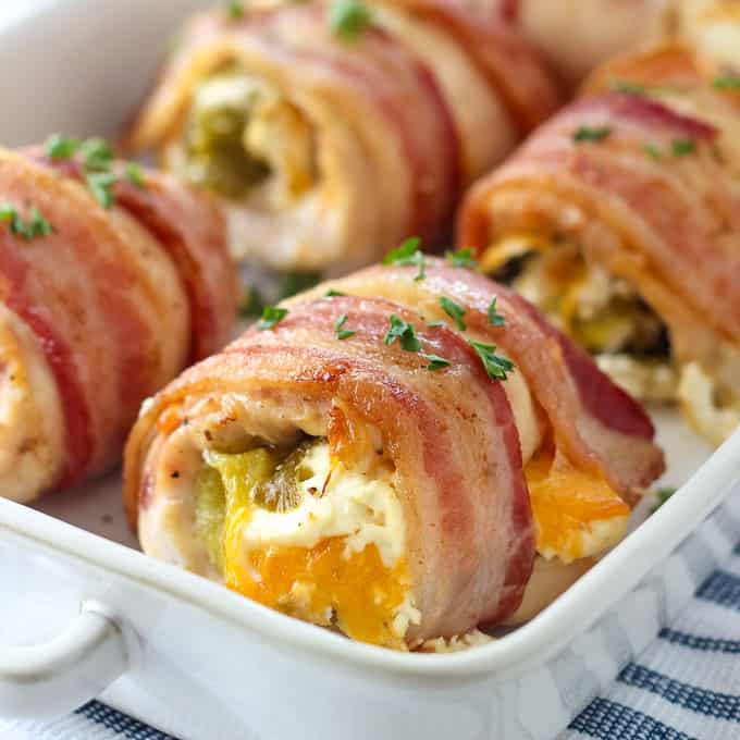 Bacon Wrapped Chicken with Green Chile Filling