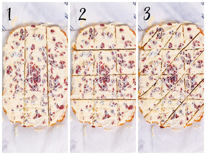 slicing progression for cranberry bliss bars