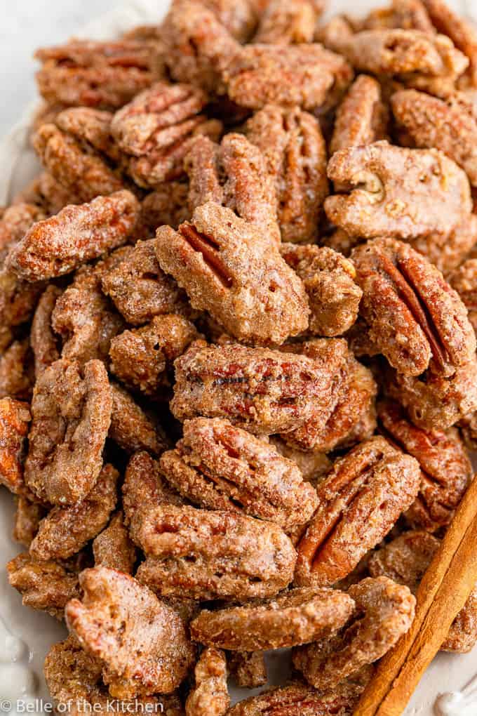 a pile of cinnamon roasted pecans