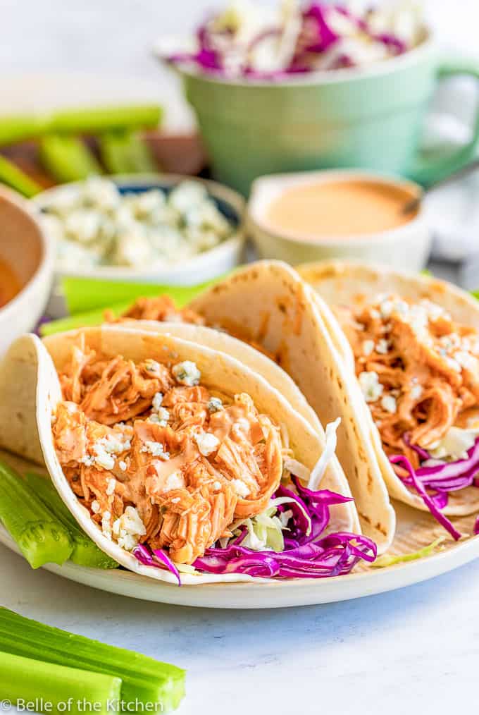buffalo chicken tacos on a plate
