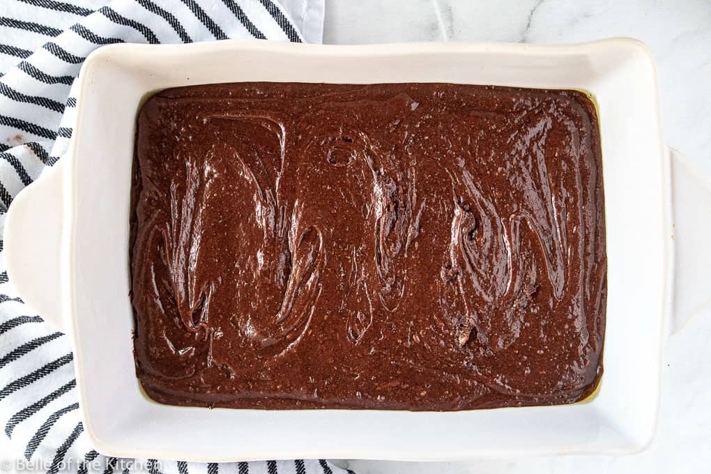brownies in a white baking dish