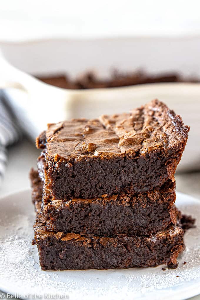 a stack of dark chocolate brownies