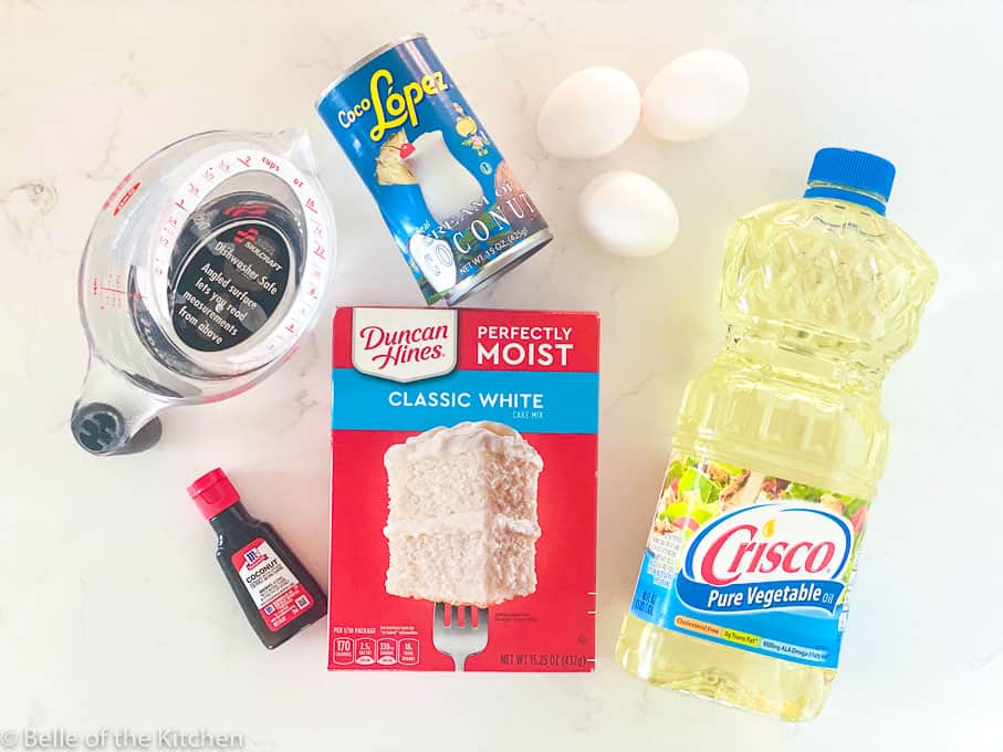 ingredients laid out to make a cake