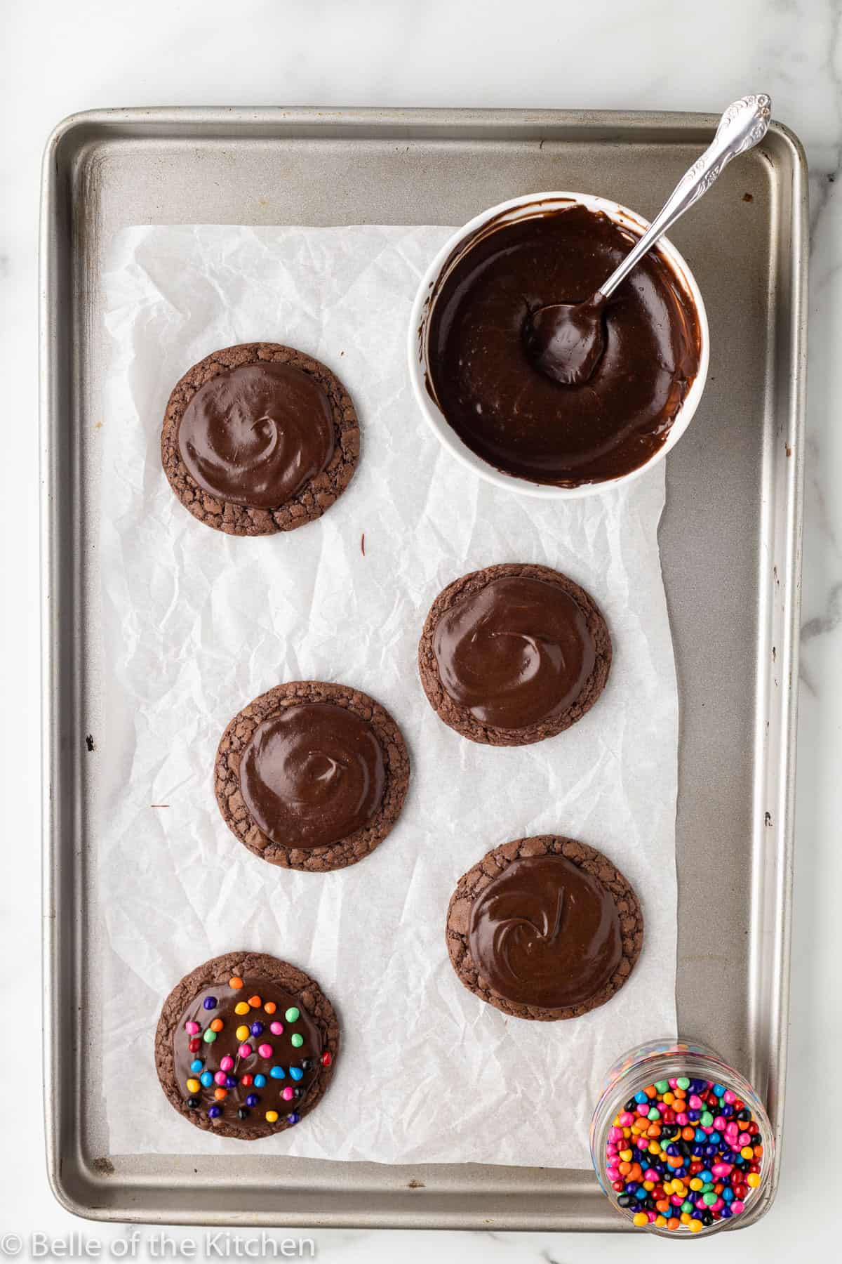 chocolate cookies on a sheet pan