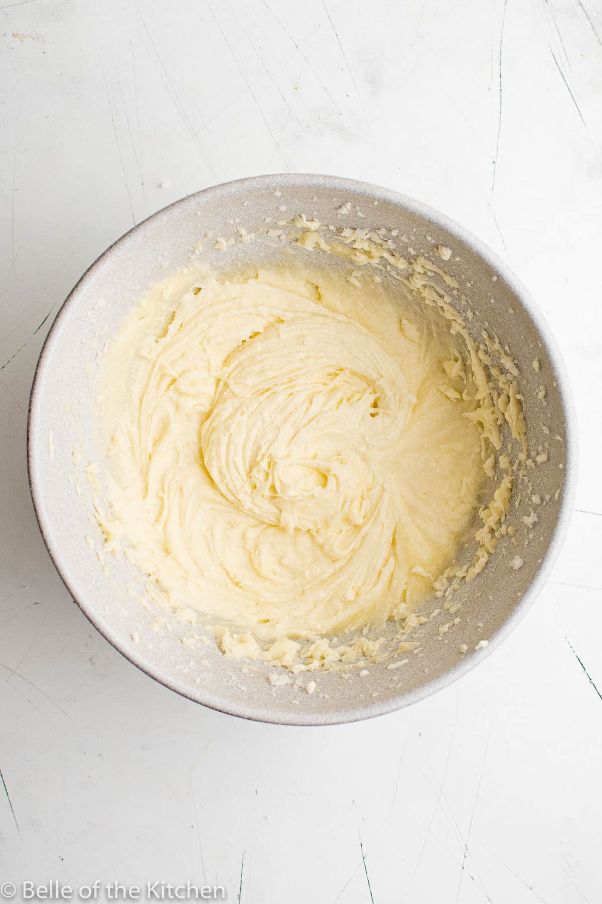 muffin batter in a white bowl