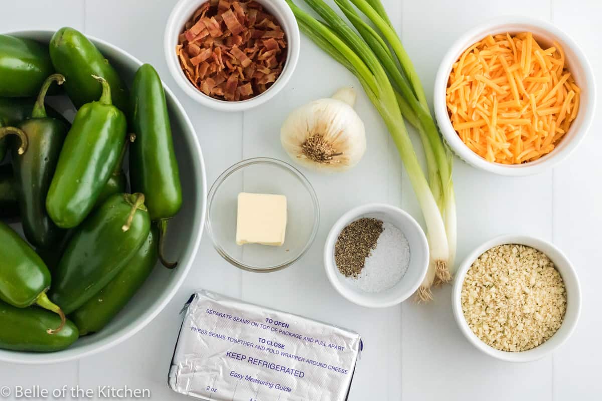 ingredients laid out to make stuffed jalapeños 