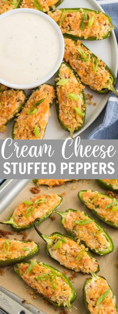 cream cheese stuffed peppers on a sheet pan