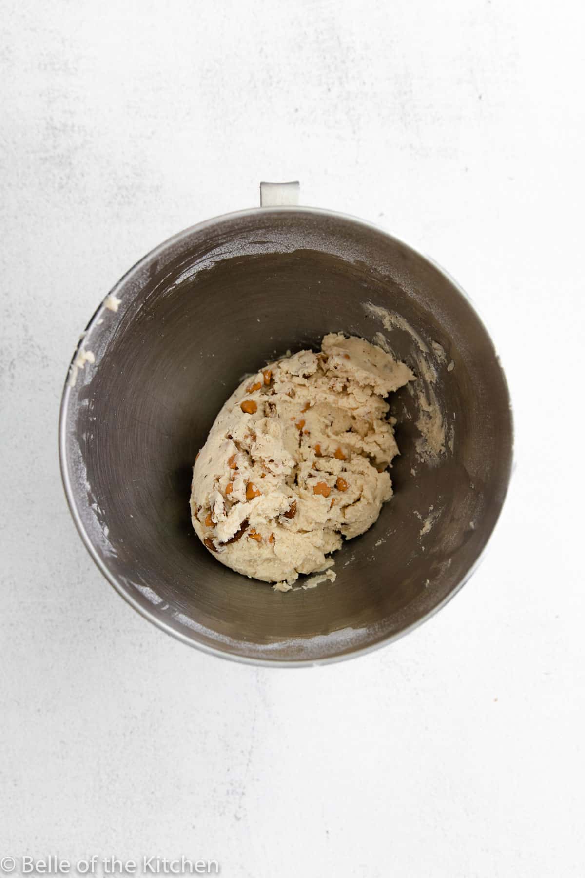 a mixing bowl of cookie dough