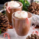 polar express hot chocolate next to pine cones