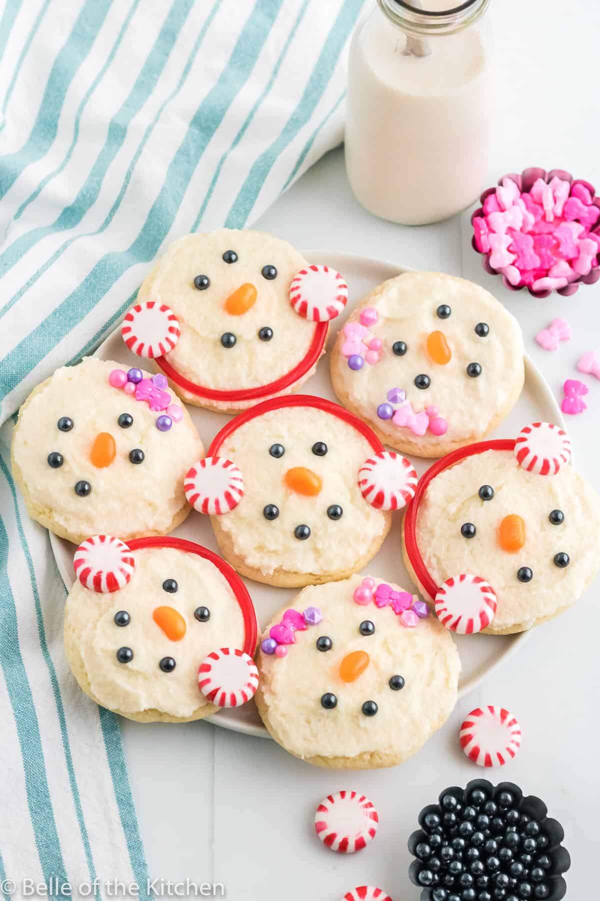 snowman cookies on a plate