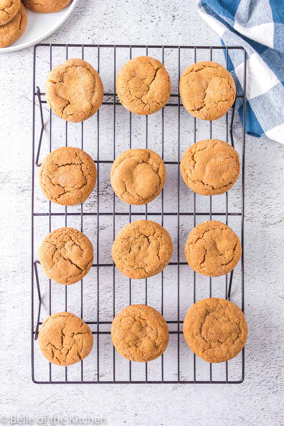 soft molasses cookies on a wire rack
