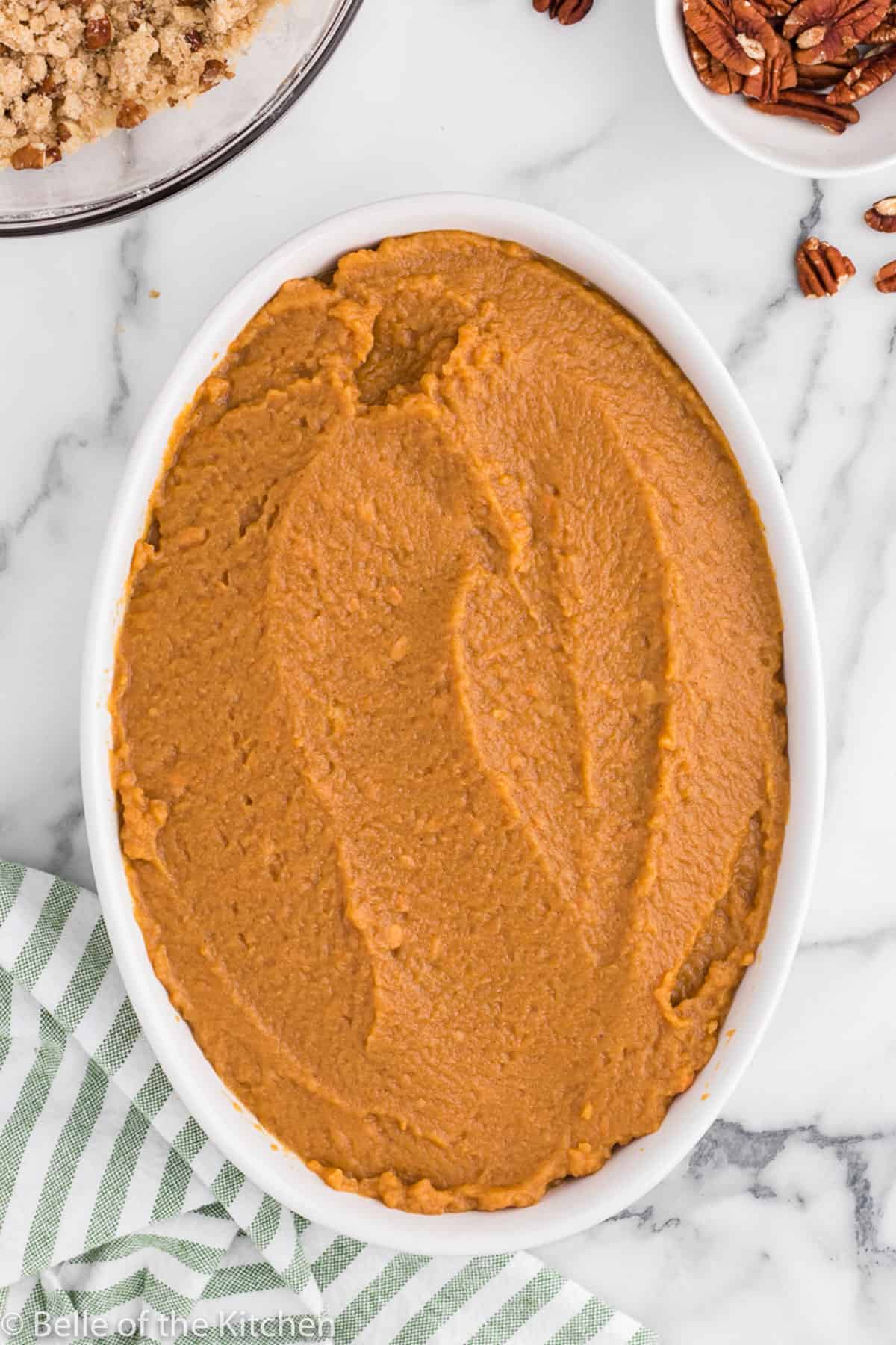 mashed sweet potatoes in a baking dish