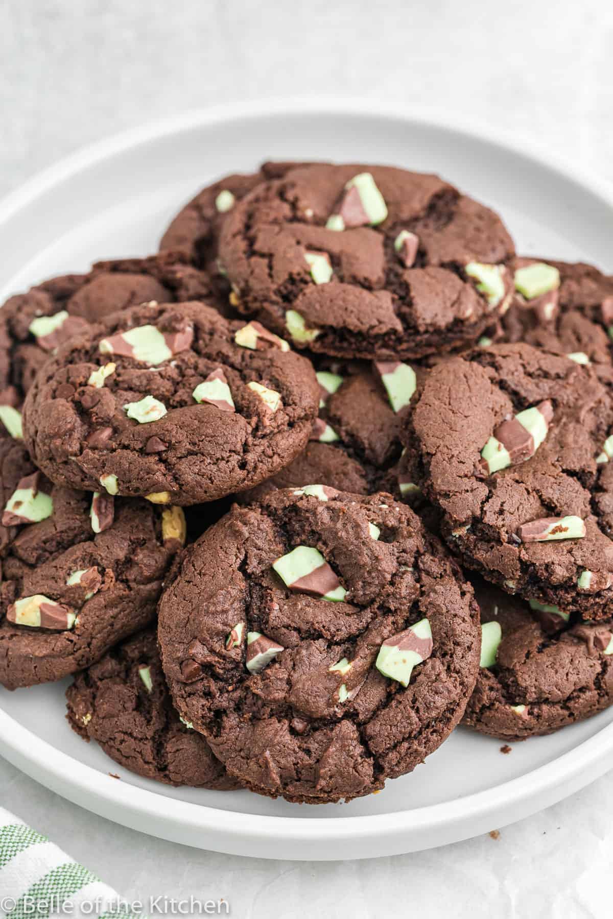 a plate of mint chocolate cookies