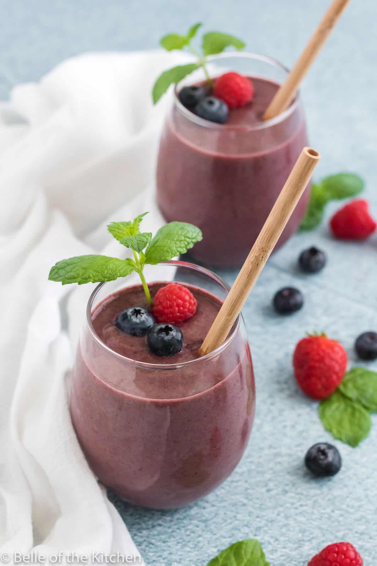 blended berries in a glass