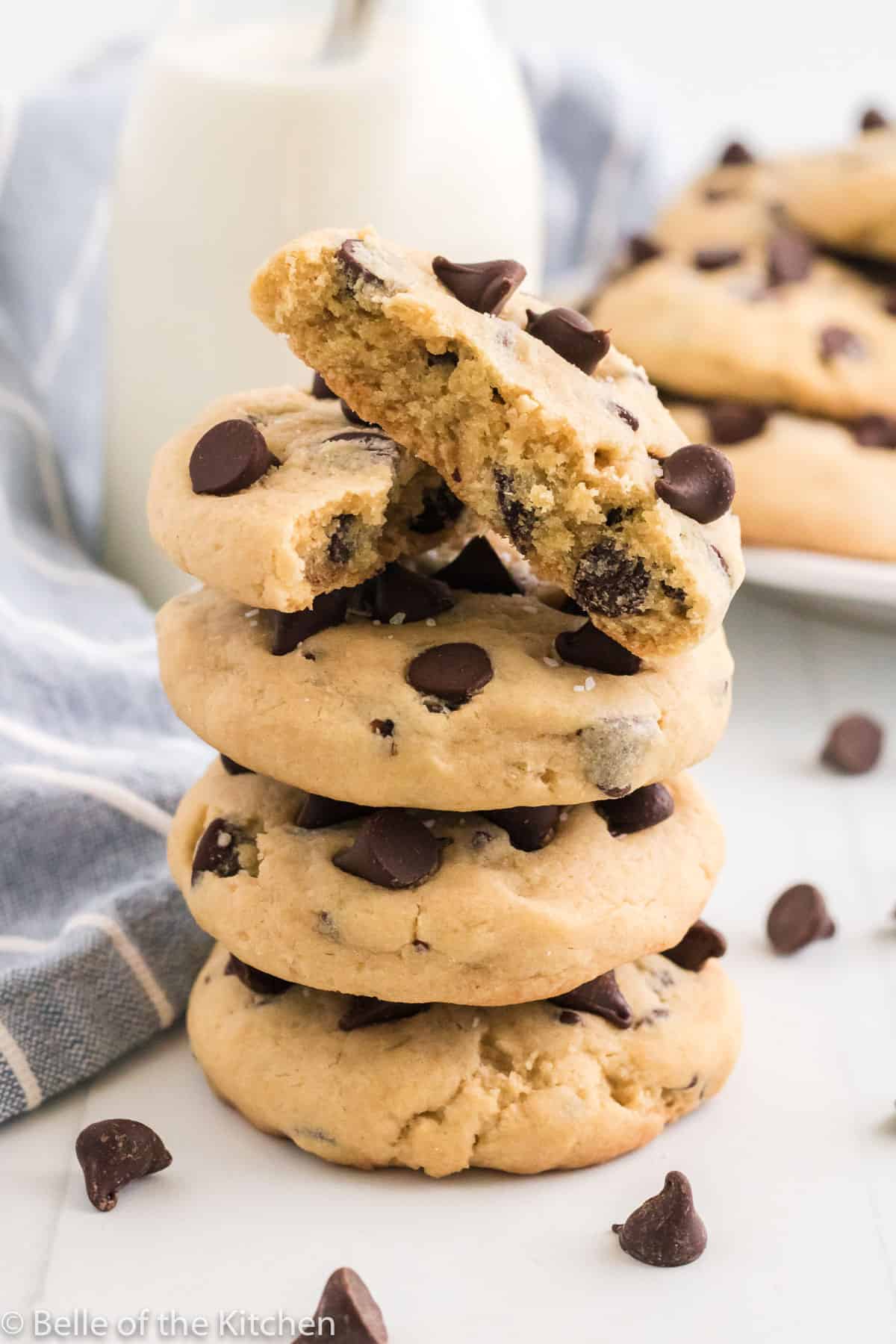 a stack of cream cheese chocolate chip cookies