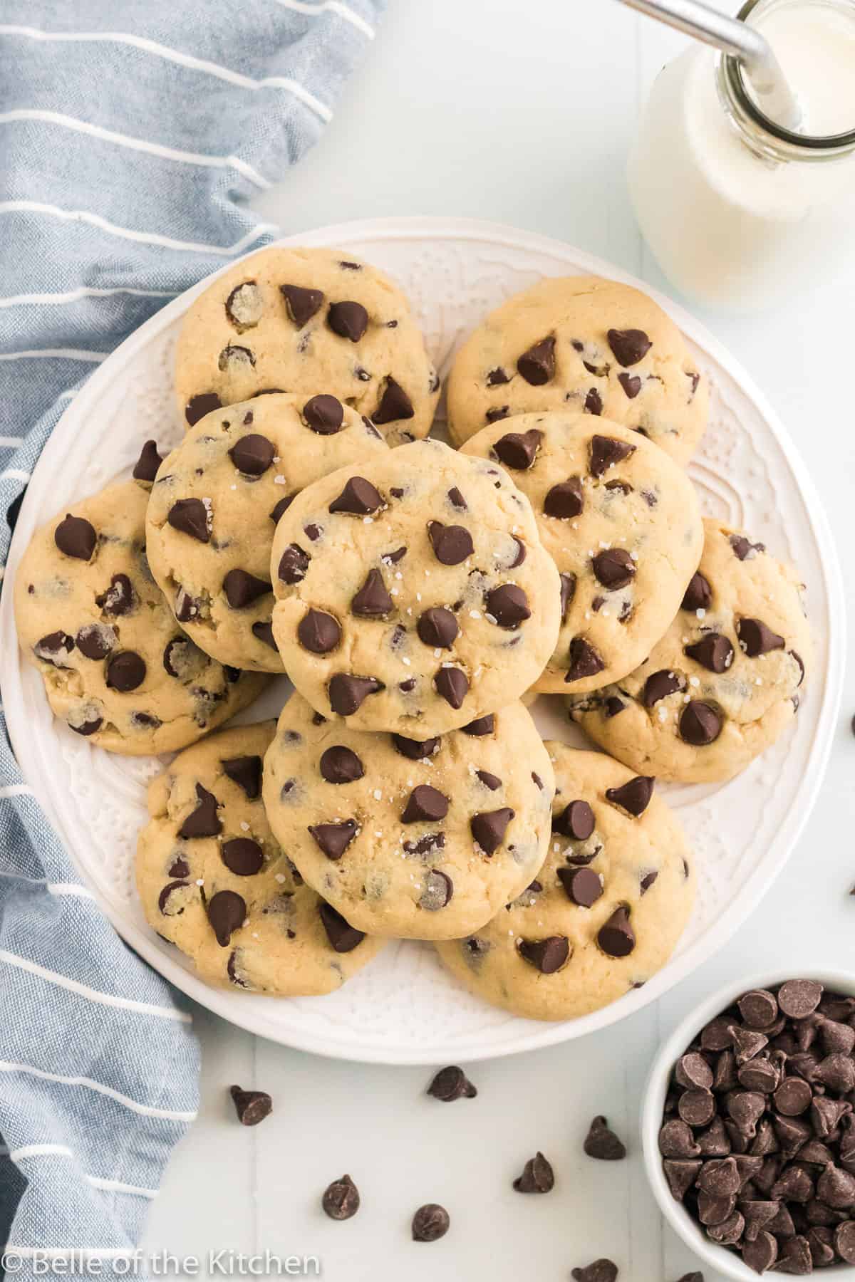 a plate of cream cheese chocolate chip cookies