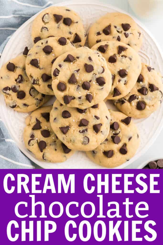 a plate of cream cheese chocolate chip cookies
