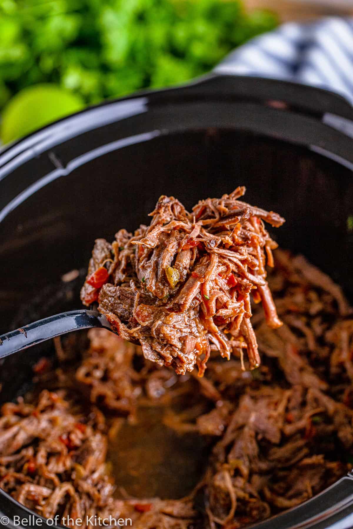 shredded beef in a crockpot