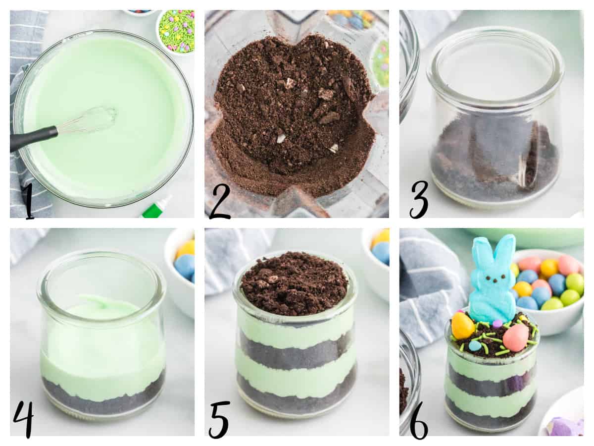 step by step directions for how to make layered dirt cake