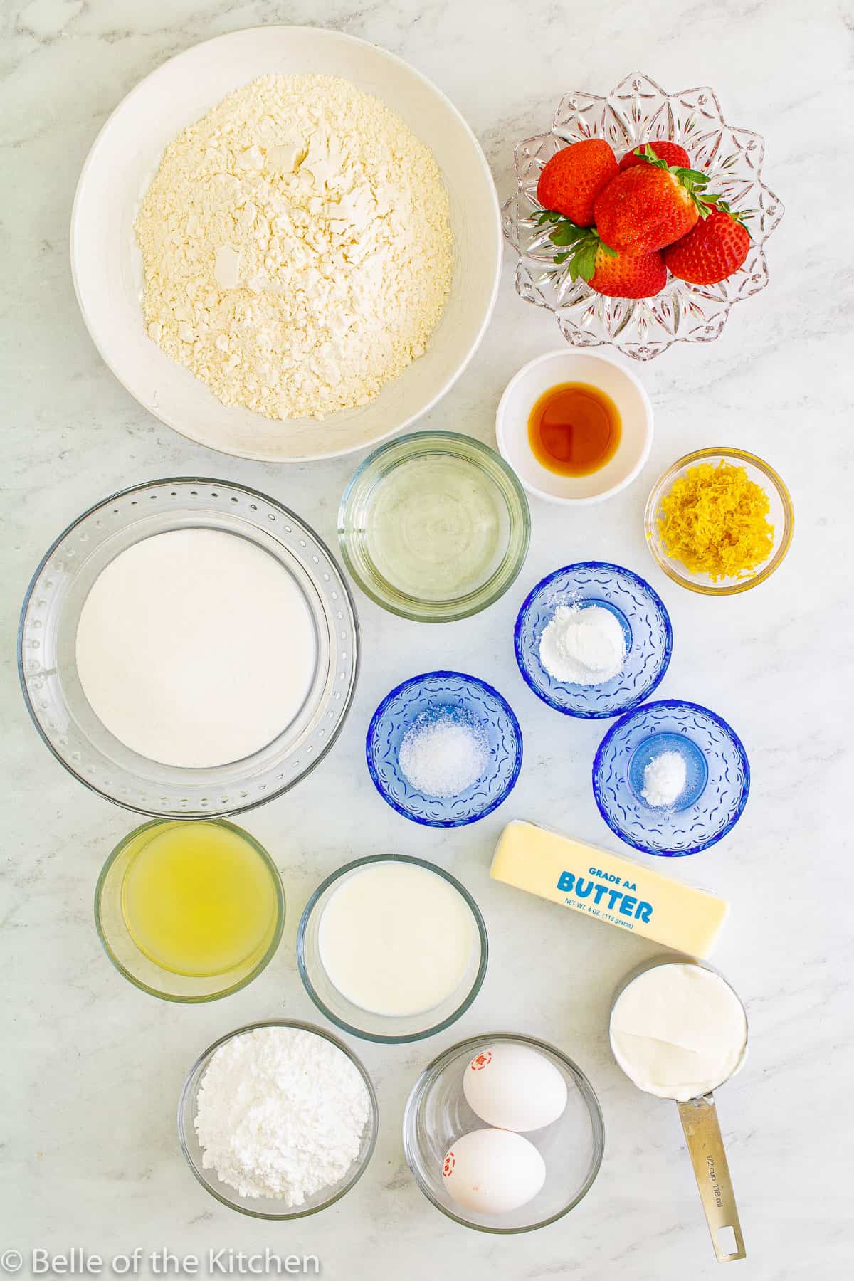 ingredients in bowls laid out on a counter