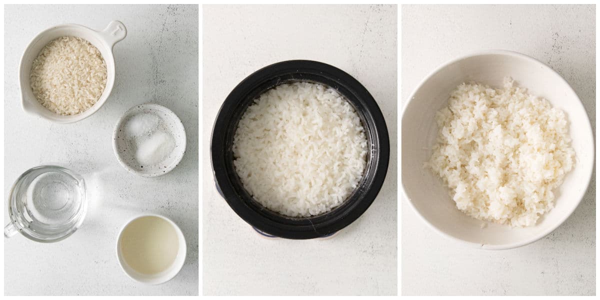 photos and ingredients for making sushi rice