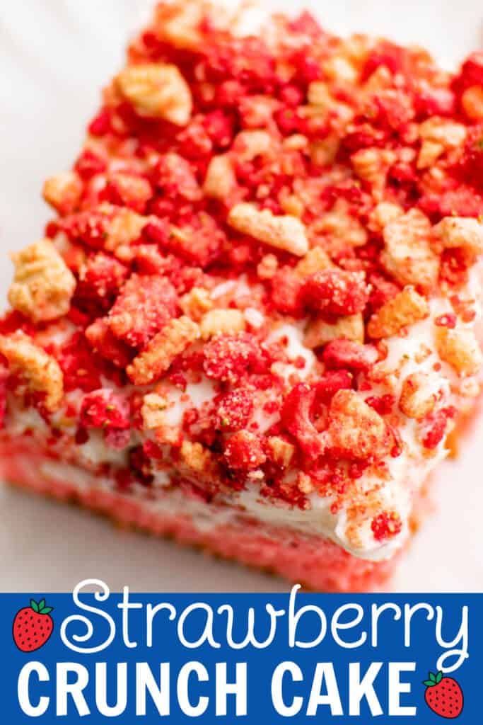 a slice of strawberry cake on a white plate.