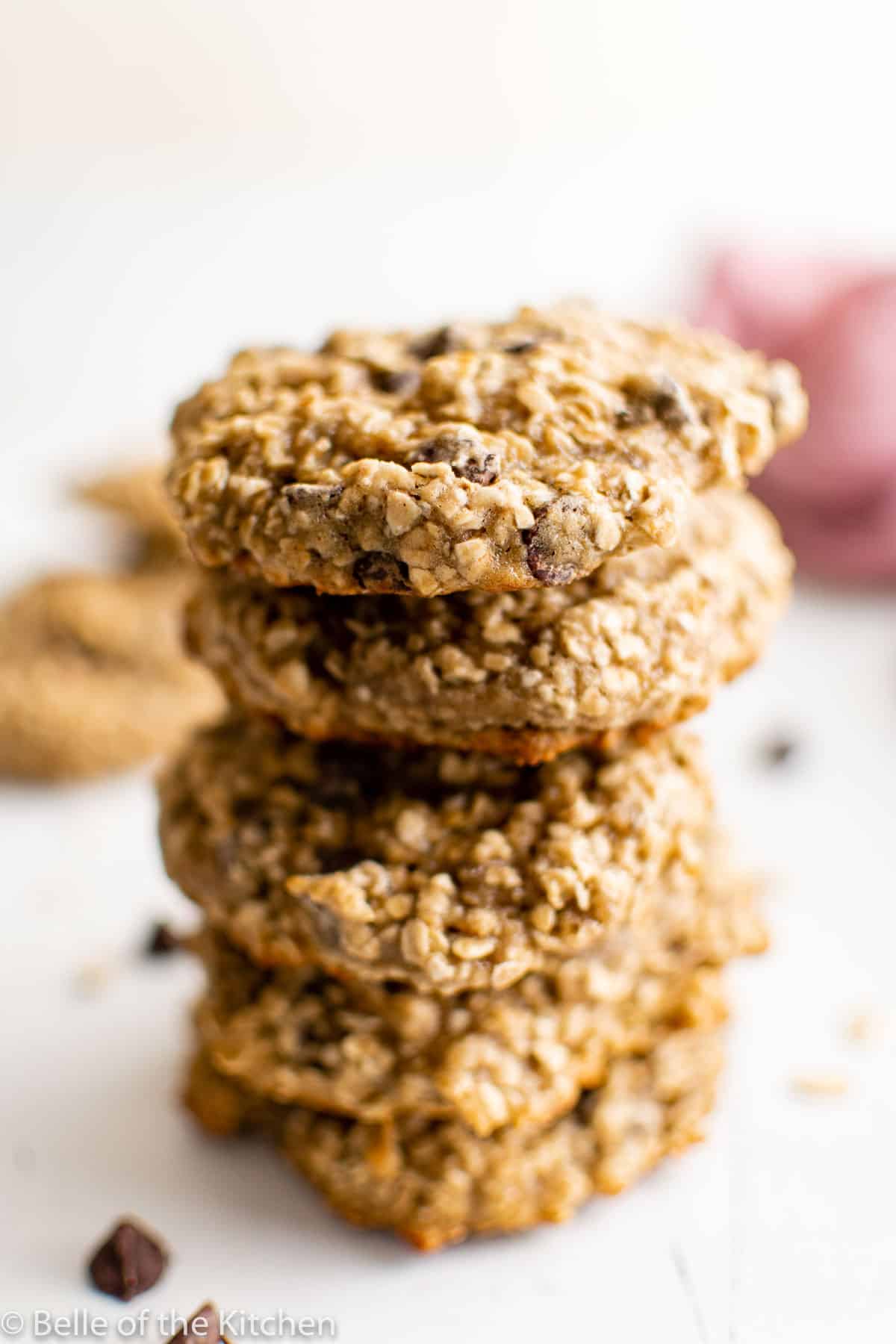 a stack of oatmeal chocolate chip cookies.